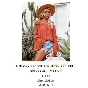 Trip Advisor Off the Shoulder Top Terracotta (Medium)